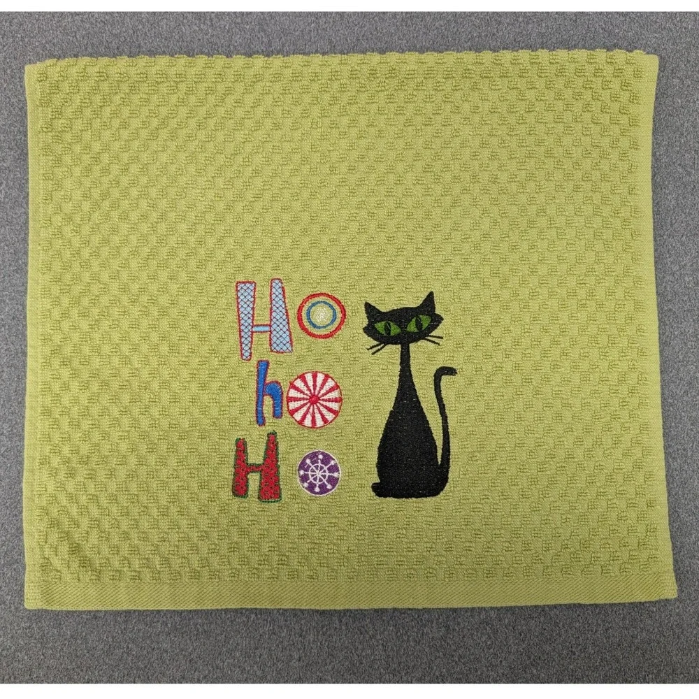 Ho Ho Ho Christmas Holiday Mid Century Modern Retro Cat Kitchen Tea Towel
